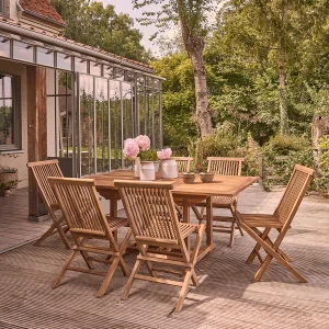 Salon de jardin en teck huilé 6-8 personnes avec table extensible