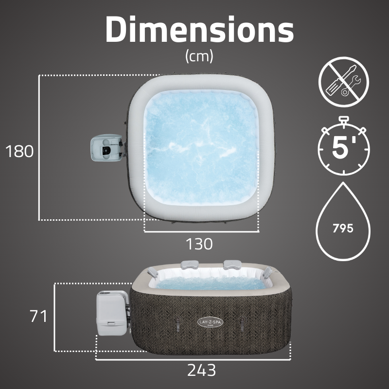 Spa gonflable carré Lay-Z-Spa Cabo HydroJet avec WiFi 4-6 personnes – Image 3