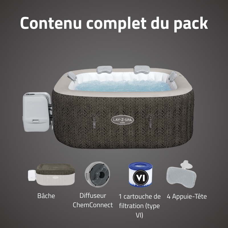Spa gonflable carré Lay-Z-Spa Cabo HydroJet avec WiFi 4-6 personnes – Image 6