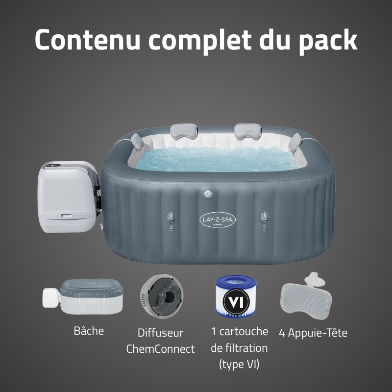 Spa gonflable carré Lay-Z-Spa Hawaii HydroJet Pro 4-6 personnes – Image 6