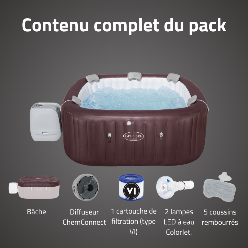 Spa gonflable carré Lay-Z-Spa Maldives Smart Luxe HydroJet Pro avec WiFi 5-7 personnes – Image 6