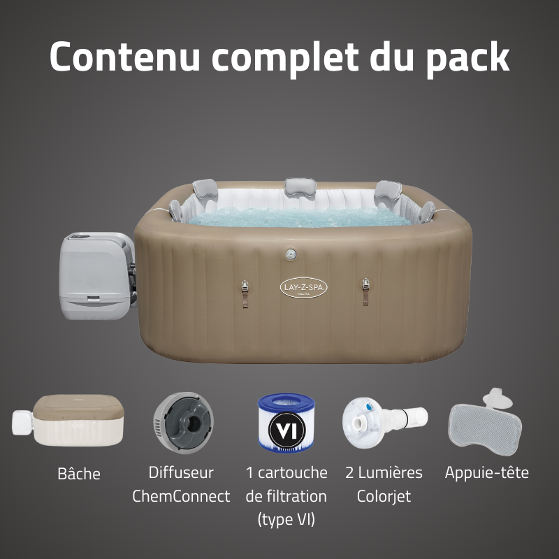 Spa gonflable carré Lay-Z-Spa Palma HydroJet Pro 5-7 personnes – Image 6