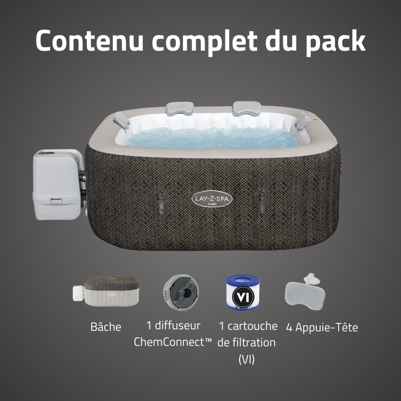 Spa gonflable carré Lay-Z-Spa Cabo Smart HydroJet EnergySense avec WiFi 4-6 personnes – Image 8