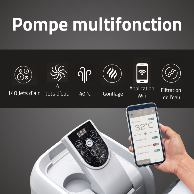 Spa gonflable rond Lay-Z-Spa Dominica Smart HydroJet Wifi 4-6 personnes – Image 9