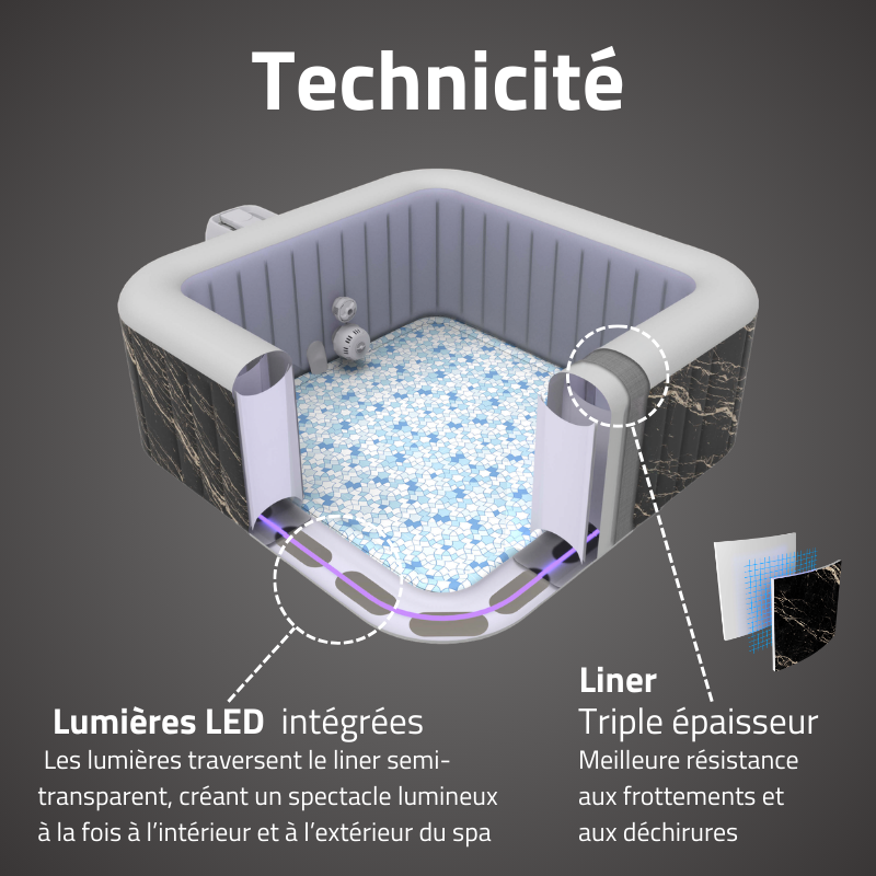 Spa gonflable carré Lay-Z-Spa Hollywood Luxe AirJet LED 4-6 personnes – Image 5