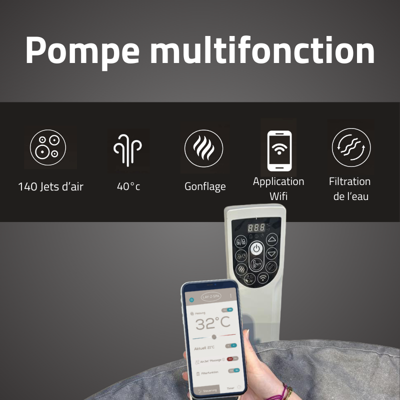 Spa semi rigide rond Lay-Z-Spa Carrara Smart AirJet Thermacore avec WiFi 4-6 personnes – Image 8