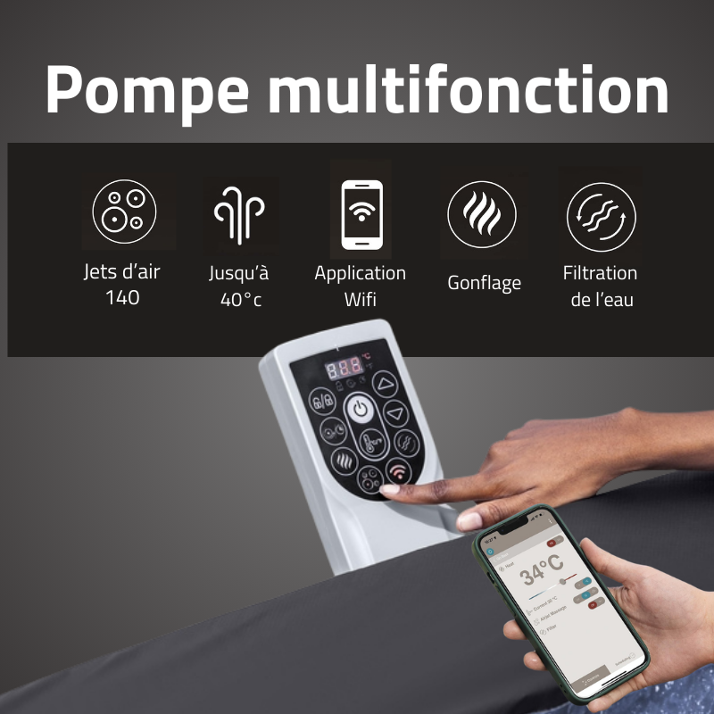 Spa semi rigide carré Lay-Z-Spa Stockholm Smart AirJet avec WiFi 4-6 personnes – Image 8